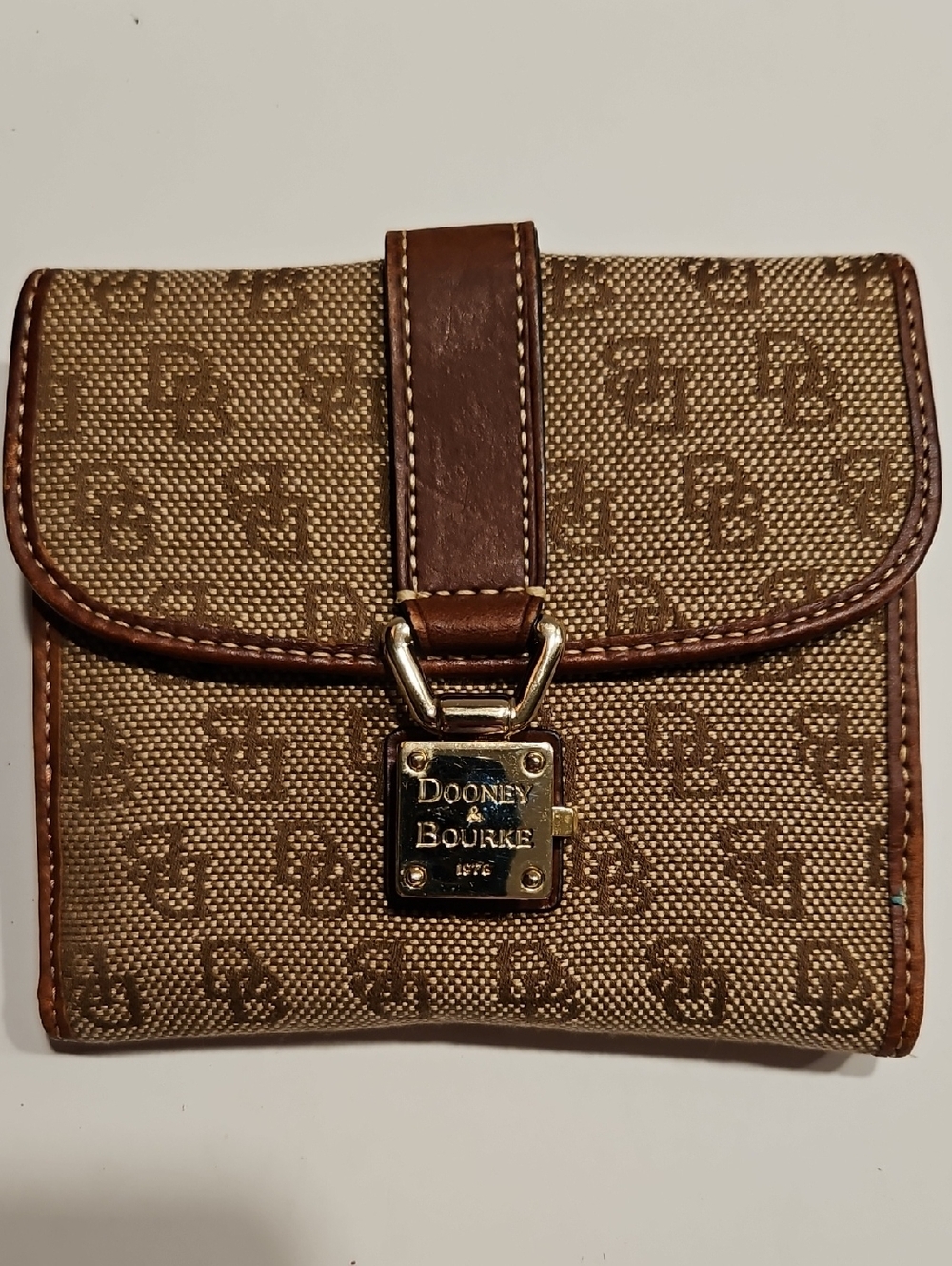 Dooney & Bourke Brown and Tan Logo Canvas Bifold Wallet
